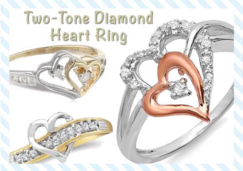 14k two tone diamond heart ring