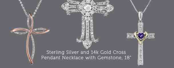 Sterling Silver and 14k Gold Cross Pendant Necklac