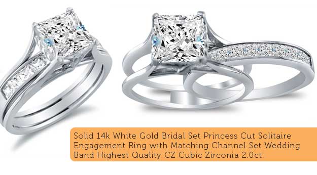 Size Princess Solitaire Engagement Matching Rings