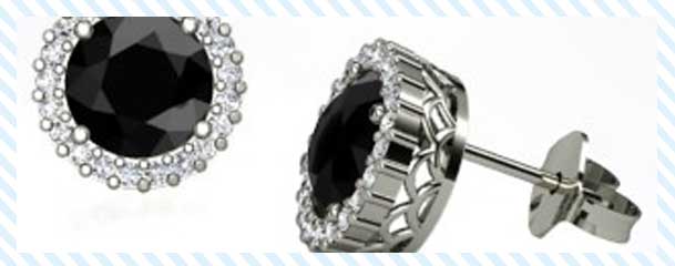 14k white gold black diamond stud earrings