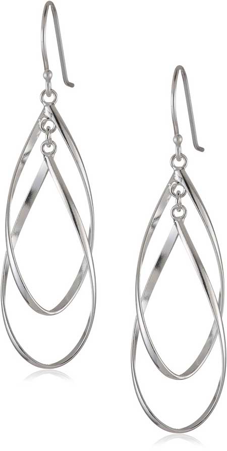 Sterling Silver Double Elongated Oval Twist French Wire Earrings