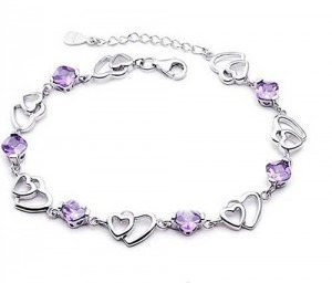 Purple Heart Silver Bangle Bracelet
