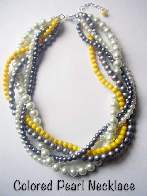 Colored Pearl Necklace: White, Gray & Yellow Pearls