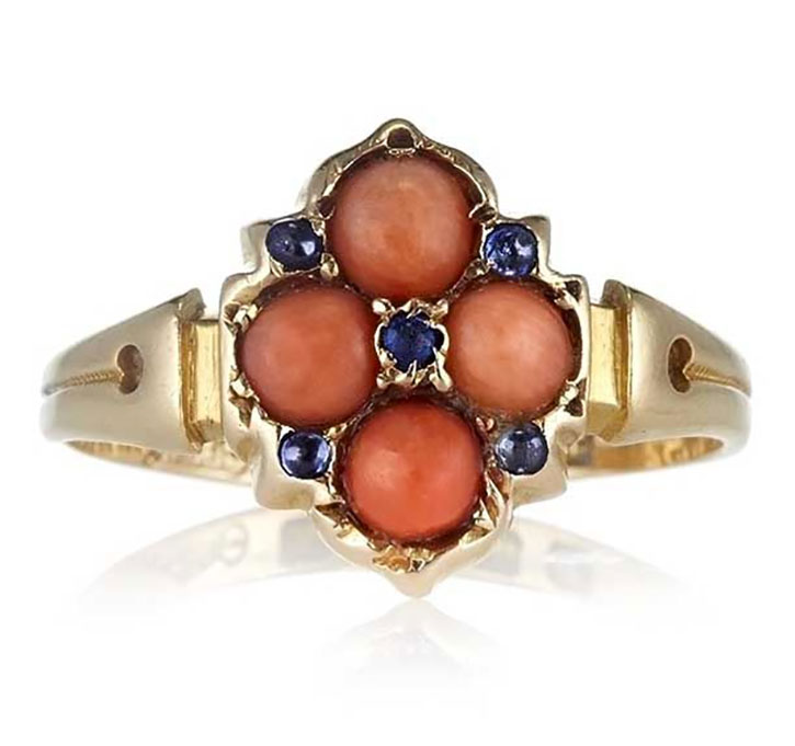 Antique Victorian Coral Sapphire Ring