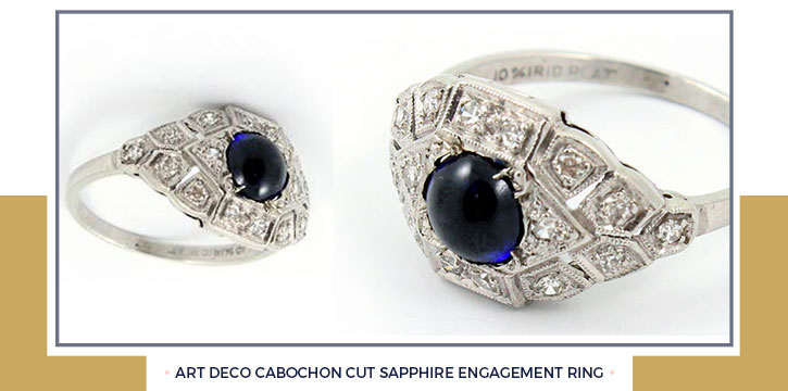 Art Deco Cabochon Cut Sapphire Engagement Ring