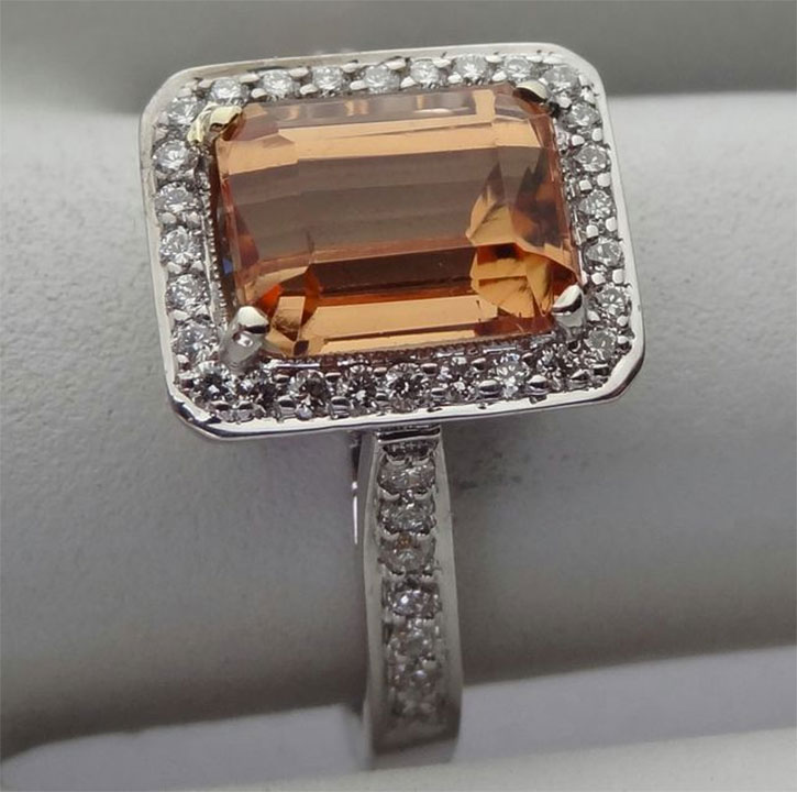 Emerald Cut Peach Topaz Ring