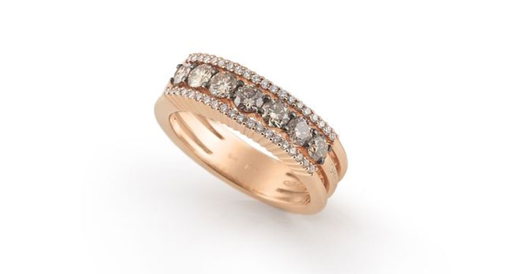 Garavell champagne white diamond rose gold wedding band