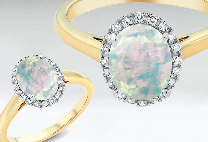 Opal and Diamond Halo Engagement Ring