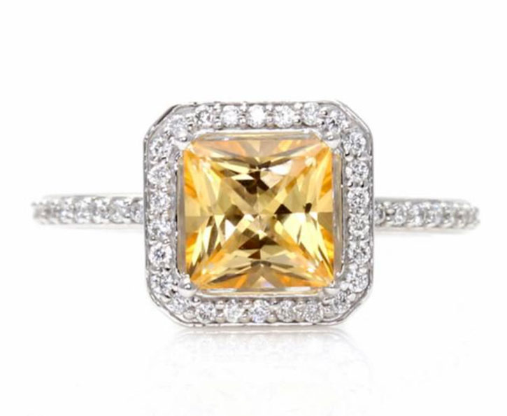 Princess Halo Honey Topaz Ring