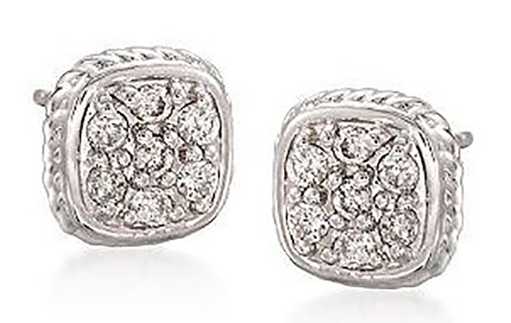 Square Stud Earrings with Pave Set Diamonds