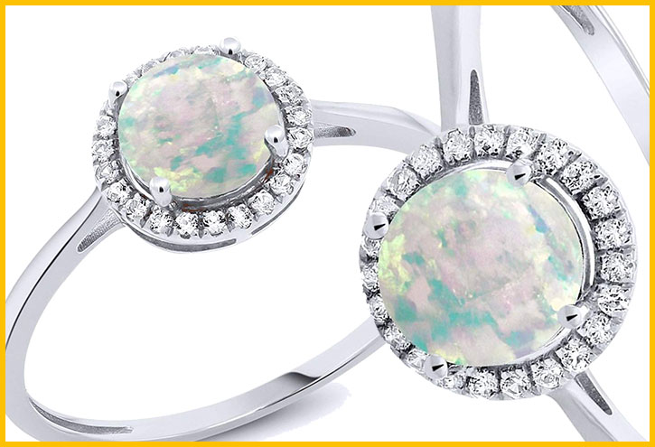 White Gold Diamond Opal Engagement Ring