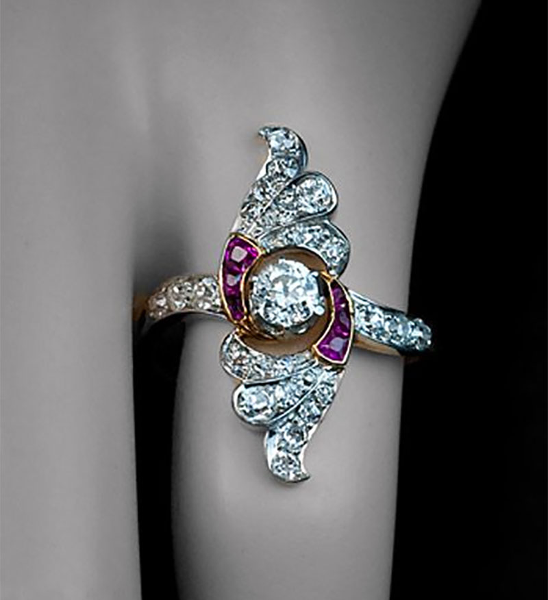 Calibre Cut Ruby and Diamond Wing Ring