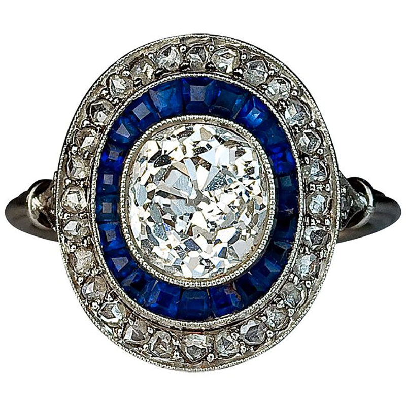 Calibre Cut Sapphire and Diamond Engagement Ring