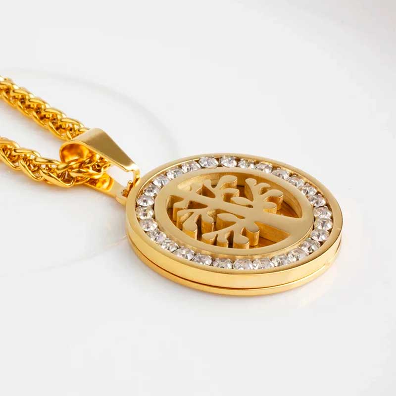 Lucky Tree Crystal Round Stainless Steel 18K Gold Necklace New Arrival